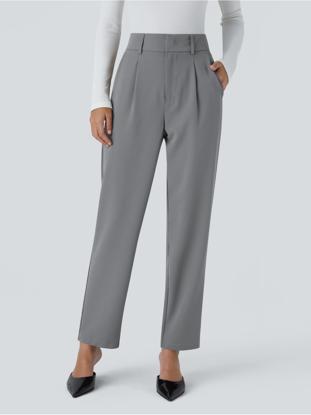 Halara High Waisted Pocket Solid Work Tapered Pants